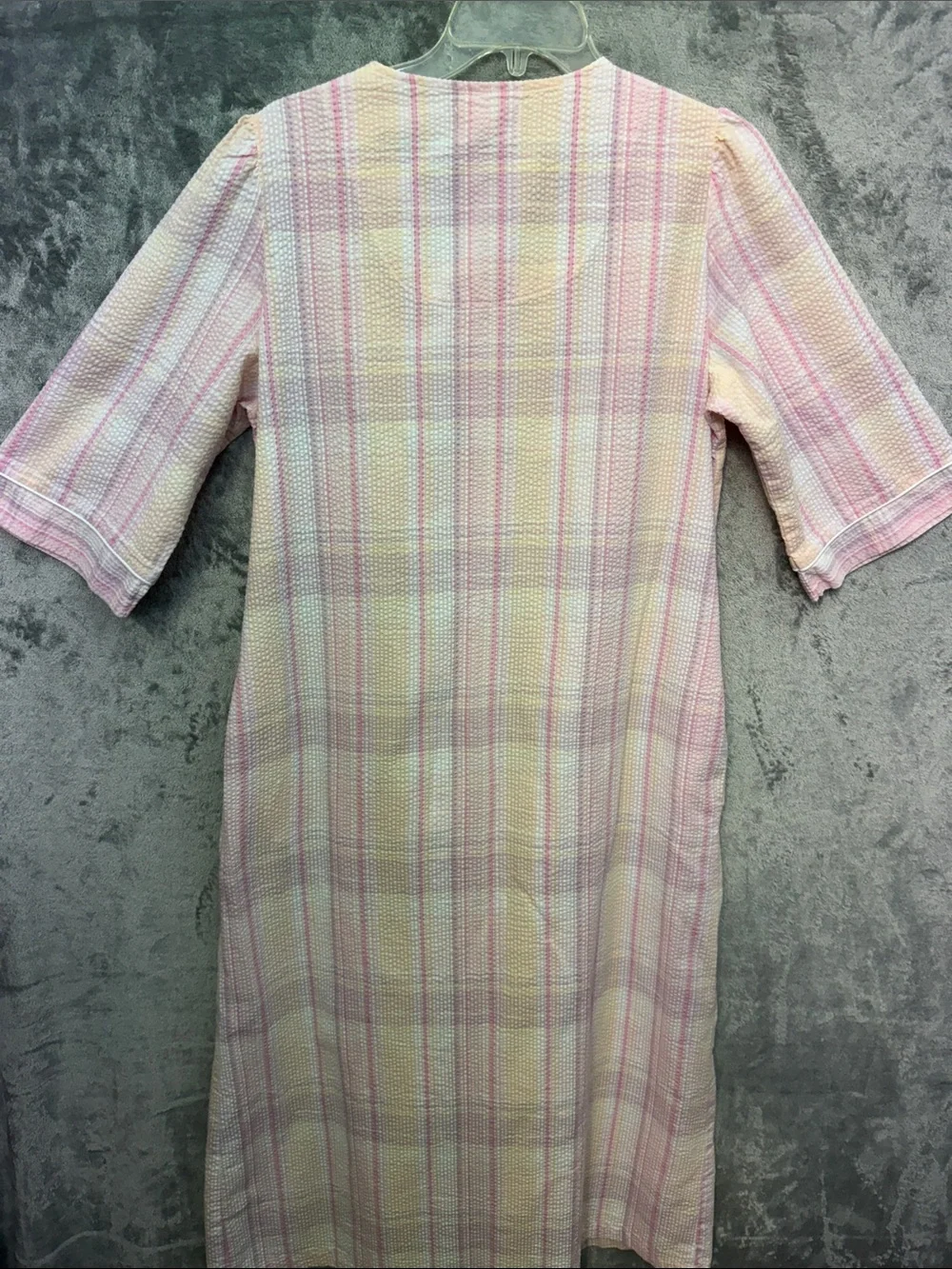 Miss Elaine Zip robe half sleeve pink yellow white cotton blend